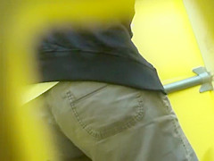 Pissing spied in portable toilet