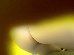 Pissing spied in portable toilet