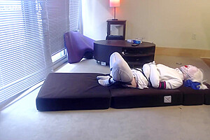 Plugged Caged & Gagged Sissy In Selfbondage Straitjacket And Wig - Harley Quinn