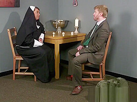 Plump brit nun cocksucking until face spunked