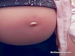 Pregnant giggly British teen 18+ gags on cum