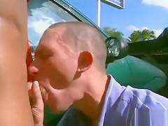 Public interracial gay blowjob with ghetto dude