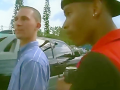 Public interracial gay blowjob with ghetto dude