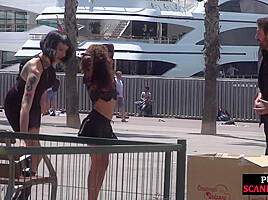 Public naked slut whipped outdoor by master and domina