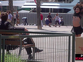 Public naked slut whipped outdoor by master and domina