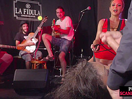 Public throating Ebony sub mouth jizzed in front of