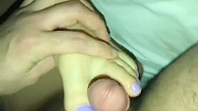 Purple toes tired footjob ;)