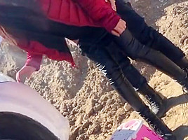 Quilted shiny hooded jacket coat sex fuck