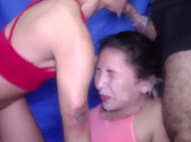 Really nasty extreme deepthroating (threesome)
