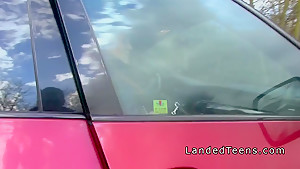 Redhead teen 18+ flashing big tits to stranger in his car