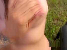 Rene Foxx Outdoor Eye Contact Blowjob
