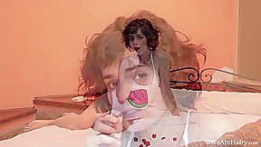 Rina masturbates with cherries and enjoys them - WeAreHairy