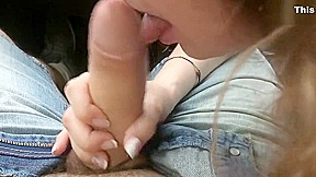 Risky blowjob in a car with amazing massive cumshot