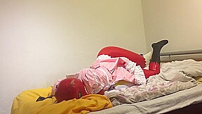 Rubber fox maid plays with beach ball