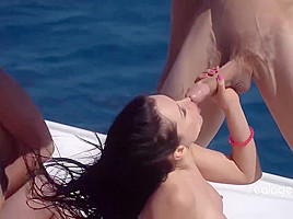 Russian bitches are partying on the big boat and having group sex, all day long