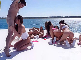 Russian bitches are partying on the big boat and having group sex, all day long