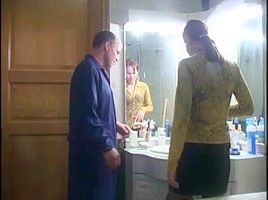 Russian young redhead makes love in the bathroom