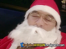 Santa brings huge dildo to interracial Christmas threesome