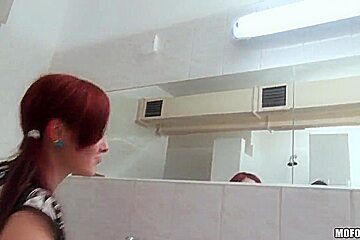 Sex appeal redhead bitch fucked in restroom