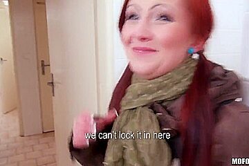 Sex appeal redhead bitch fucked in restroom
