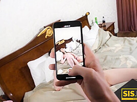 Sexy Russian Babe Was Rubbing Her Clit When Stepbro Caught Her