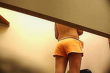 Sexy dressing room shots with amateur in shorts