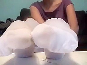Sexy foot worship  White stockings  Smelly