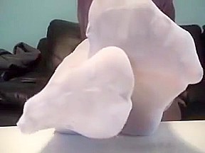 Sexy foot worship  White stockings  Smelly