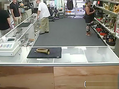 Sexy gay blows a cock in public pawn shop