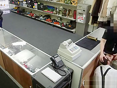 Sexy gay blows a cock in public pawn shop