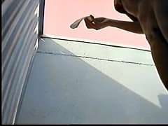 Slender girl stays in change room in erotic bikini