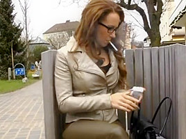 Smoking lady in leather