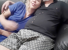 Stepmother Ends Up Falling Resting On Her Stepsons Lap And He Sticks His Dick In Her Mouth Until He