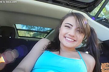 Stranded Adria Rae fucks inside the car