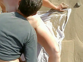 Stranger on the beach jerking off on my wife