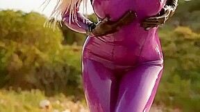 Susan Wayland in purple Latex