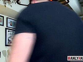Tattooed hunk gets railed in threeway