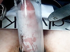The Guy Powerfully Cums From The Electric Pump