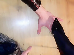 The Slave Worships The Legs In Pointed Shoes  Shoes Fetish  The Slave Kisses And Licks The Shoes