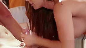 Tied up dude first fucks and then watches lesbian action