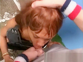 Tiny gal is getting a hard face fucking and made to do deep throat