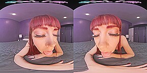 Tiny redhead rides her male sex doll in virtual reality
