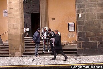 Two Friends Pick Up Old Granny From The Street