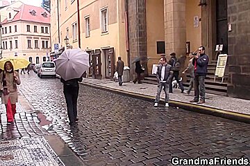 Two Friends Pick Up Old Granny From The Street