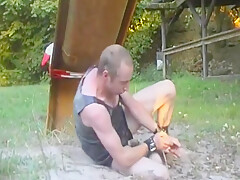 Two Wild German Babes Punishing Their Dude Outdoors