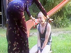 Two Wild German Babes Punishing Their Dude Outdoors