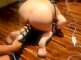 Vibe in restraints with wine enema