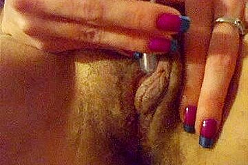 Wife self satisfying her hairy snatch