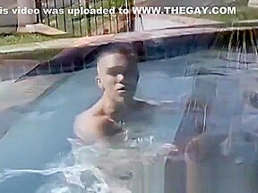 Young gay cock fucking ass in poolside threesome