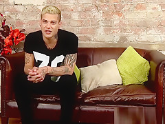 Young jock Mickey Taylor shows off tattoos before wanking